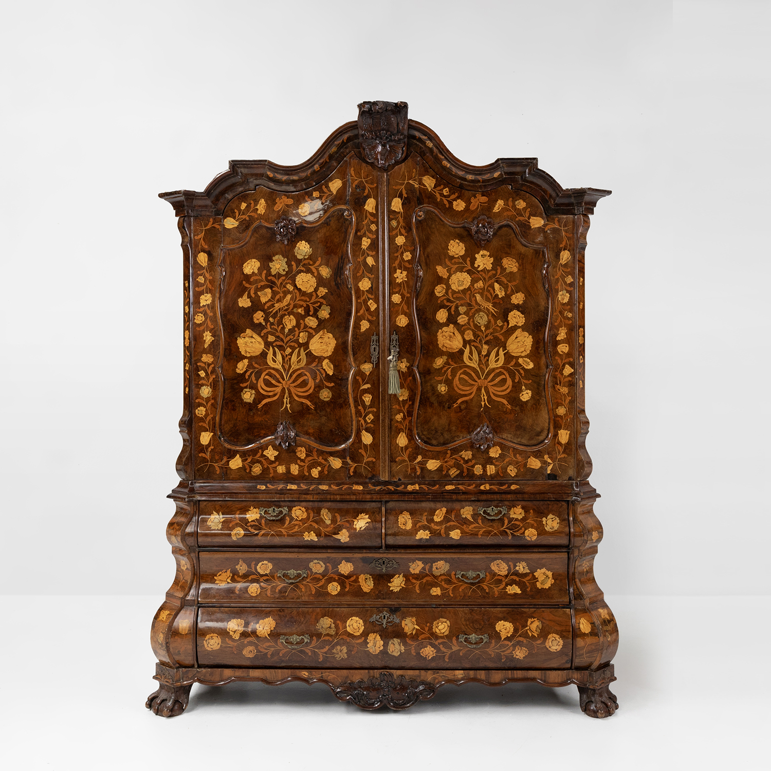 Dutch bombe two doors cabinet with floral marquetry, ca. 1750thumbnail